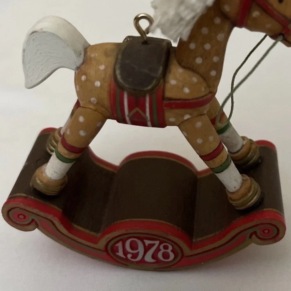 Vintage Wooden Carved Rocking Horse Ornament 1978